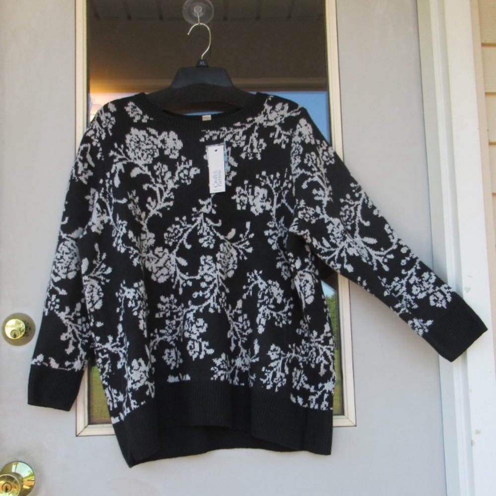 Relist 2/23❌ Croft & Barrow crewneck sweater floral like print w/ metallic 1X - Picture 3 of 12